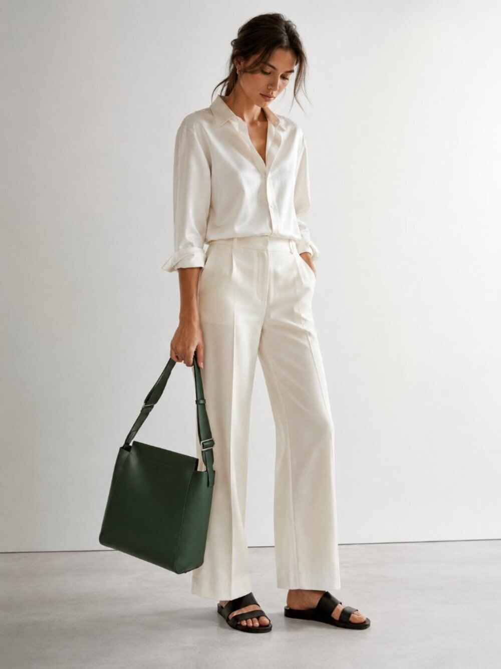 Everlane The Form Green Leather Tote Bag Adjustable Strap Magnetic Closure Italy
